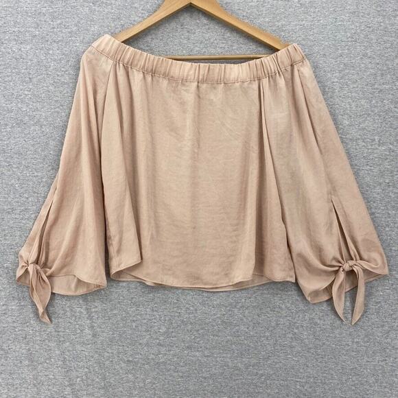 Lucky Brand Top Womens Extra Small Peach Off Shoulder Peasant Cropped Tie Sleeve - Picture 1 of 11